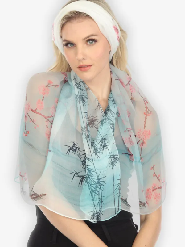 Ferns and Blossom Silk Scarf sold by Citron