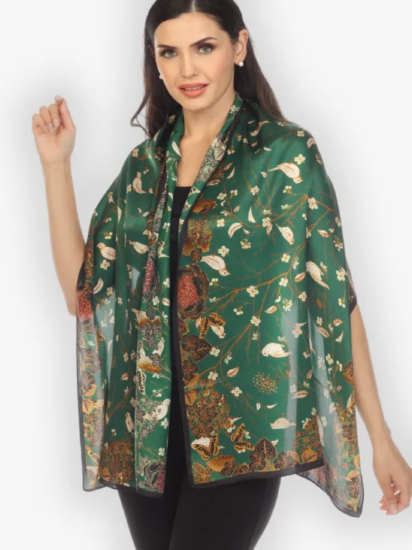 Green Bird Butterfly Silk Scarf sold by Citron