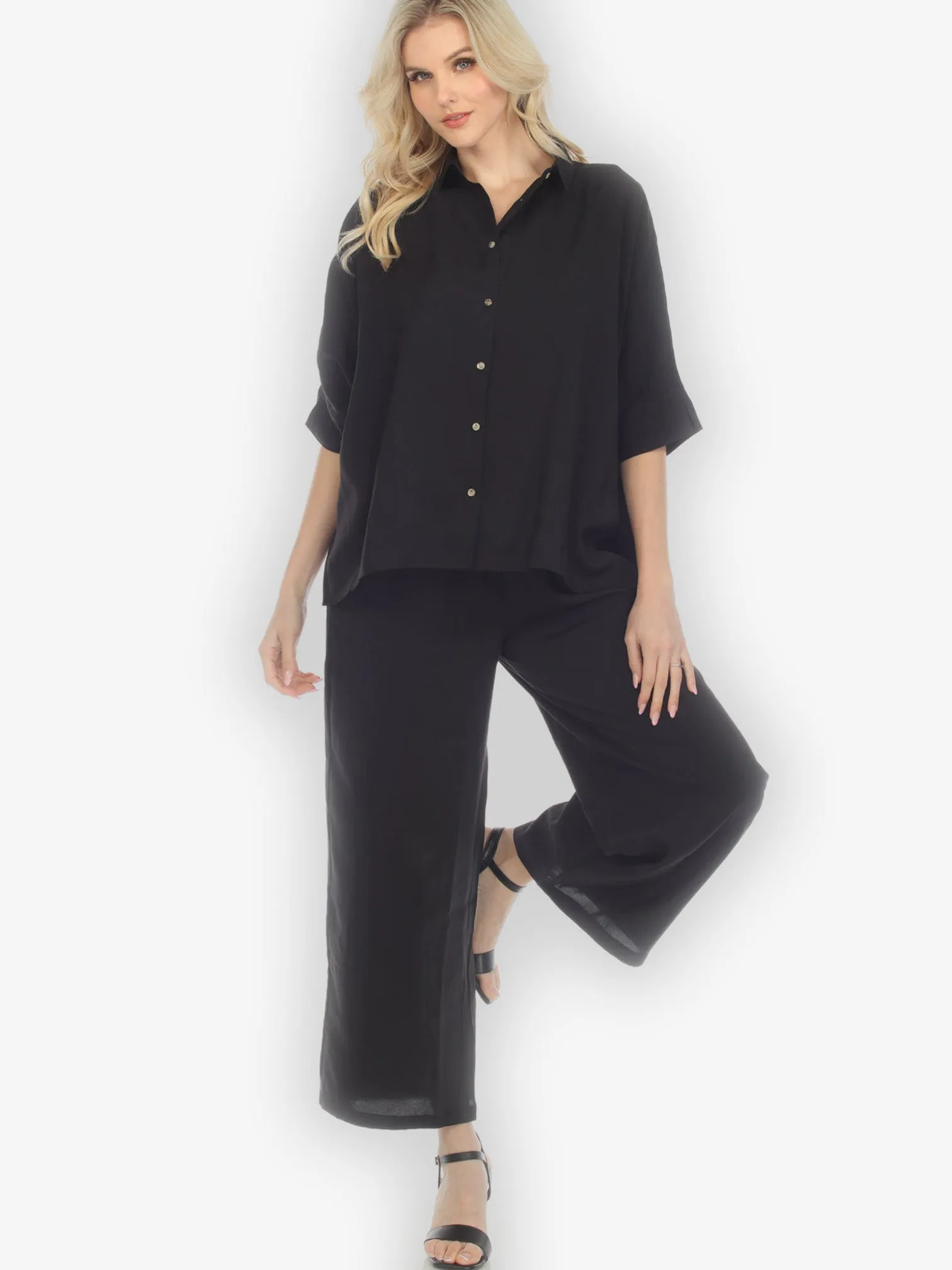 Solid Black Rayon Pull on Pant sold by Citron