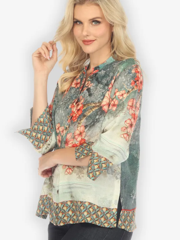 Summer Blossom Silk Blend Classic Blouse sold by Citron