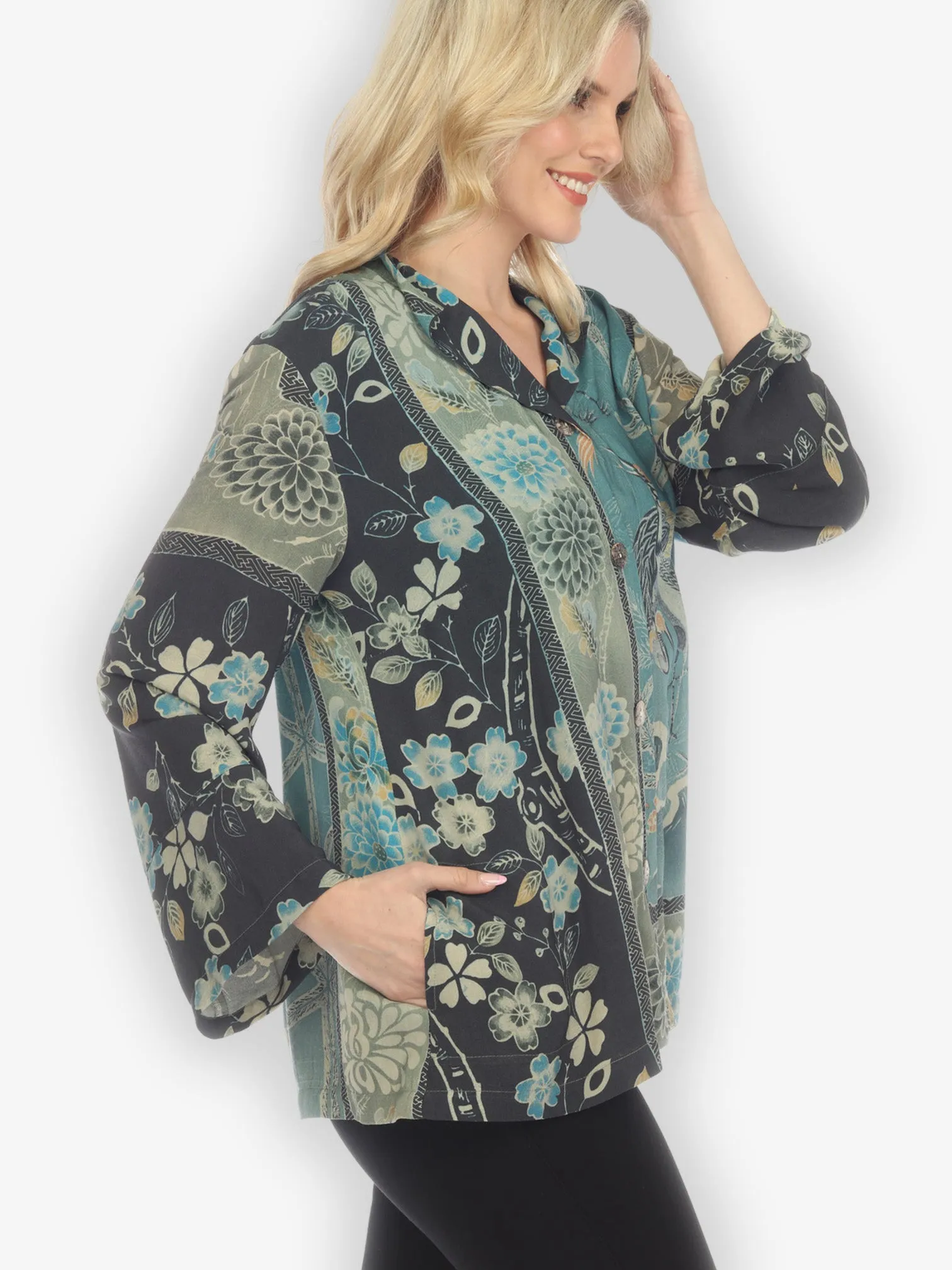 Crane Bamboo Floral Silk Jacket sold by Citron product image thumbnail 2