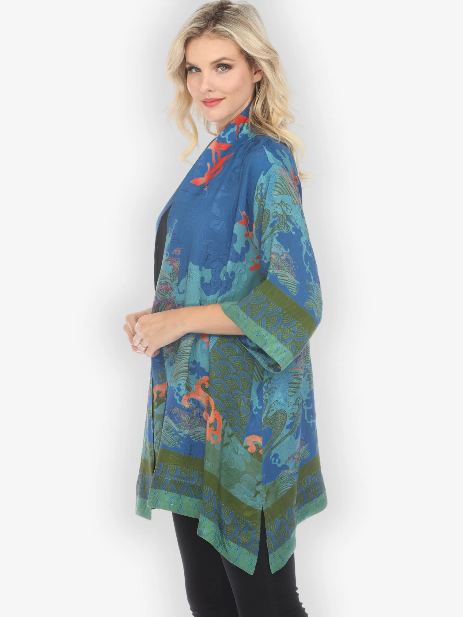 Waves and Crane in Blue Kimono Jacket sold by Citron product image thumbnail 3