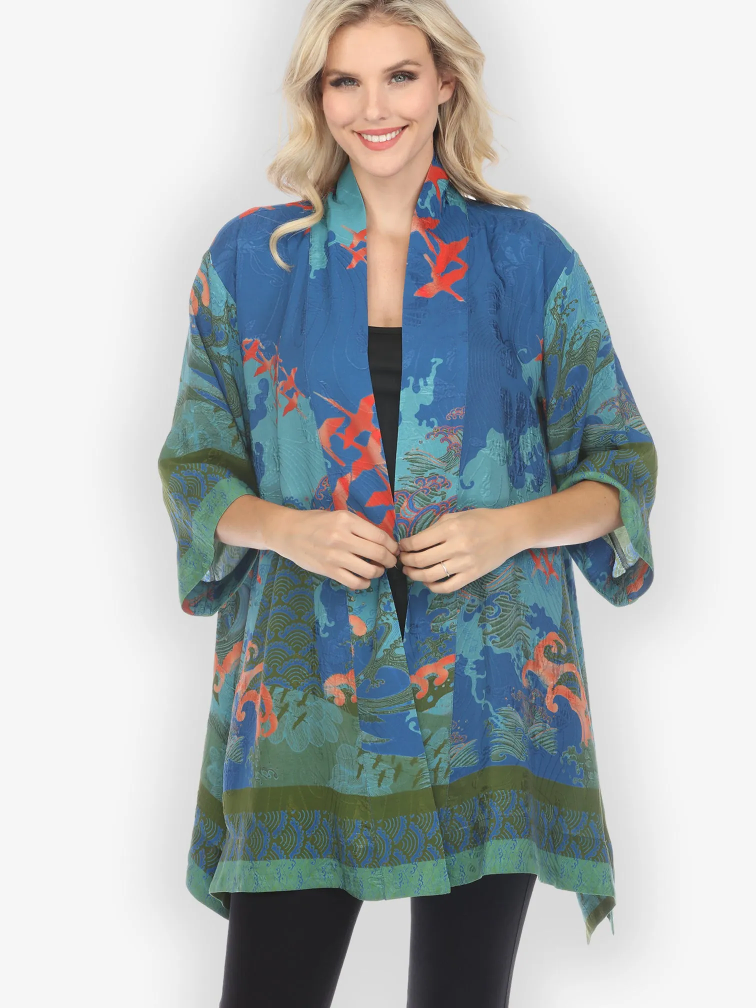 Waves and Crane in Blue Kimono Jacket sold by Citron product image thumbnail 2