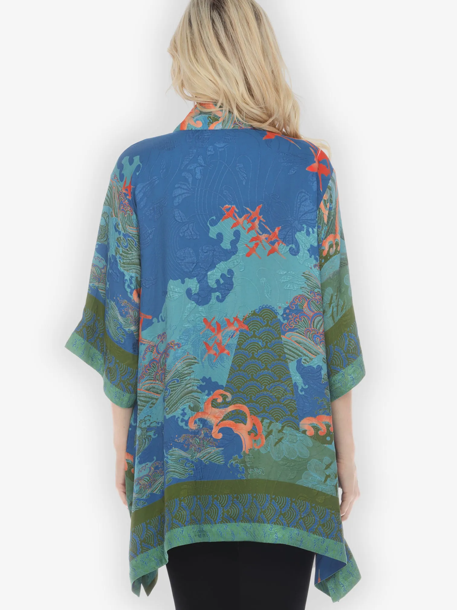 Waves and Crane in Blue Kimono Jacket sold by Citron product image thumbnail 4