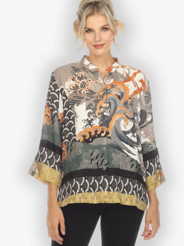 Waves and Cranes Silk Blouse sold by Citron