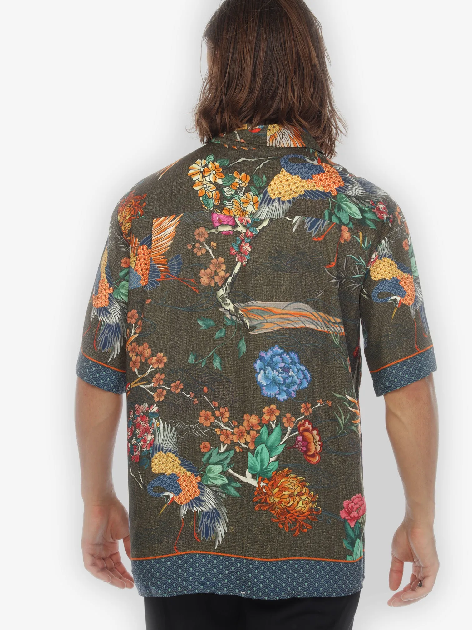 Crane with Landscape Olive Men’s Shirt sold by Citron product image thumbnail 2