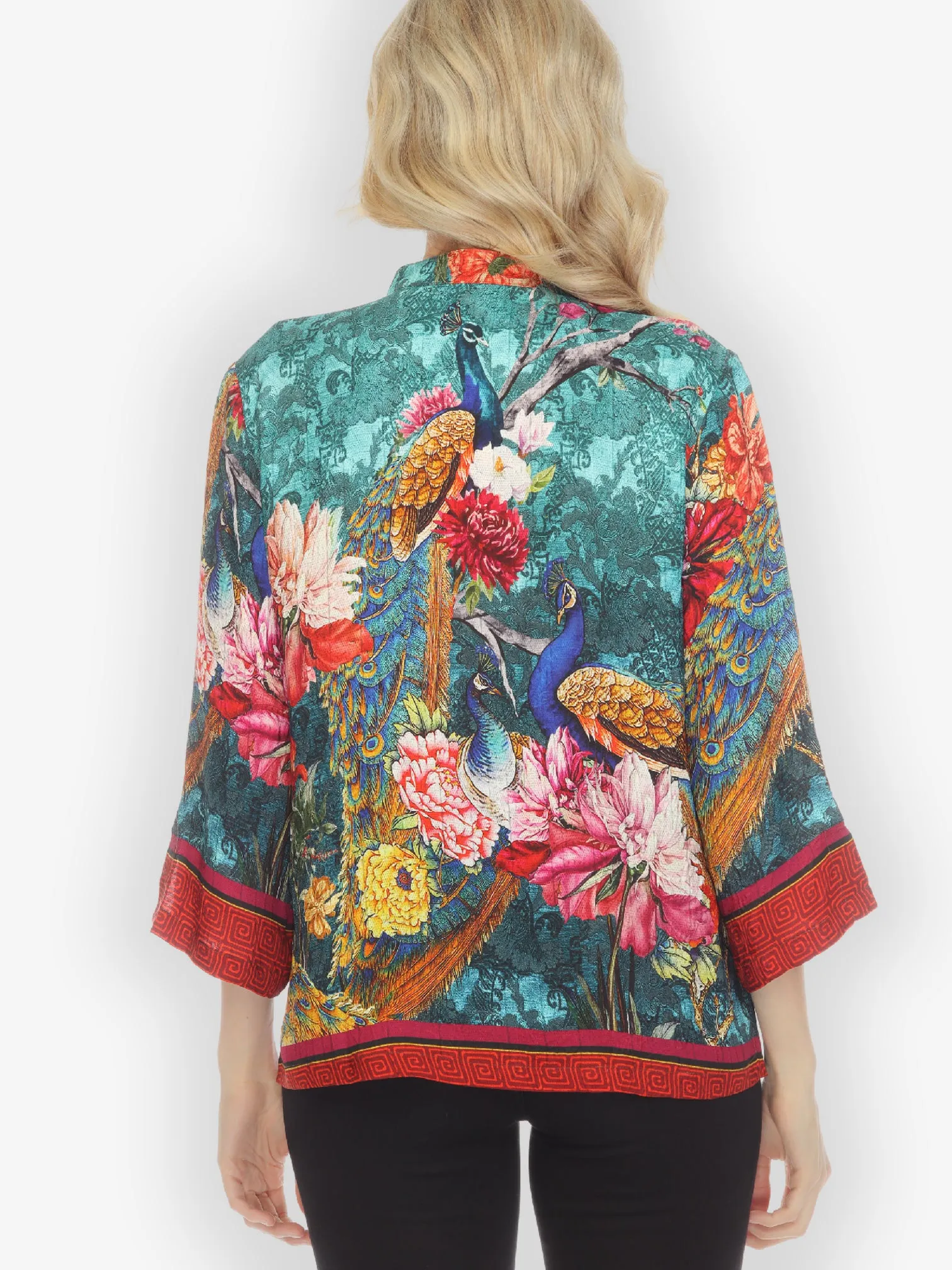 Flowers and Peacock Feathers Silk Blend Blouse sold by Citron product image thumbnail 2