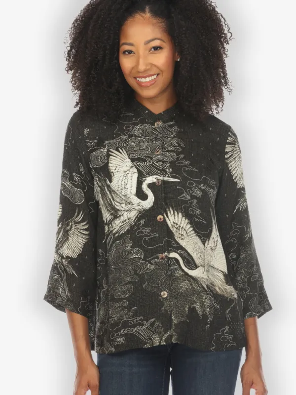 Galaxy Crane Silk Blend Blouse sold by Citron