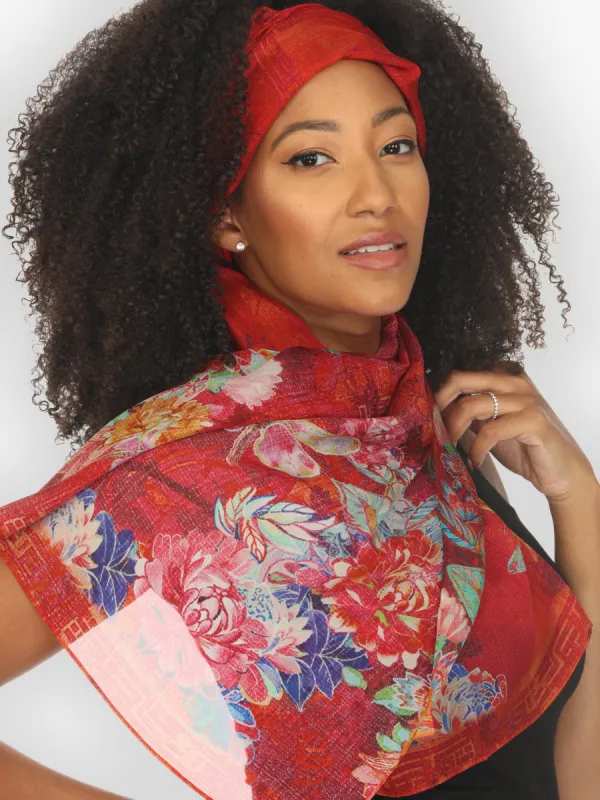 Dragonfly and Chrysanthemum Silk Scarf sold by Citron