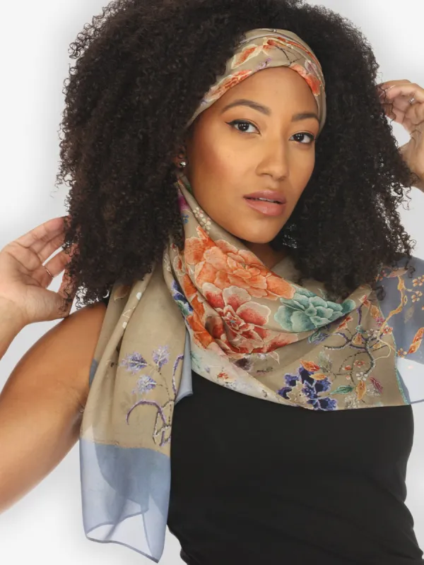 Queenly Radiant Cham in Sand Colorway Silk Scarf sold by Citron
