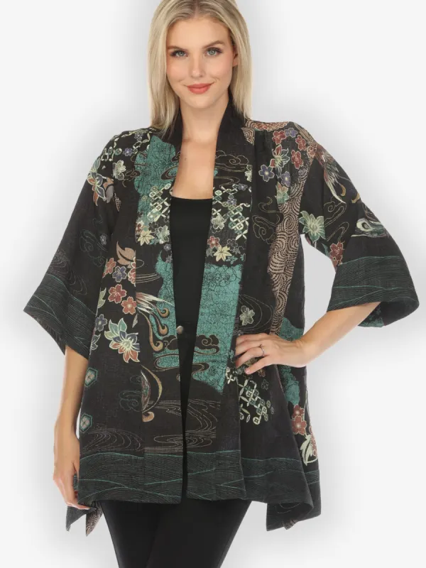 Phoenix in Turquoise Silk Blend Kimono sold by Citron