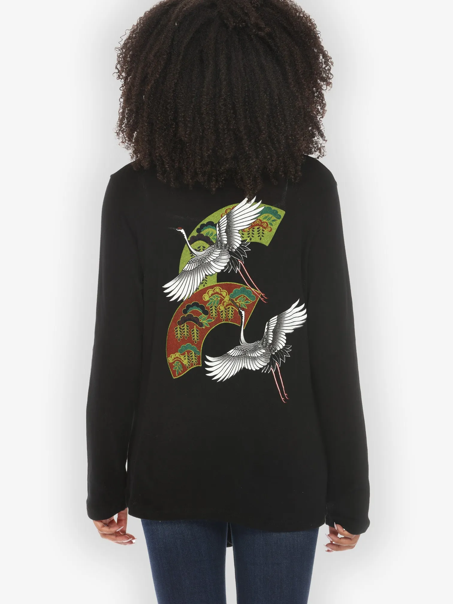 Crane Bonsai Print Long Sleeve Cotton Cardigan sold by Citron product image thumbnail 2