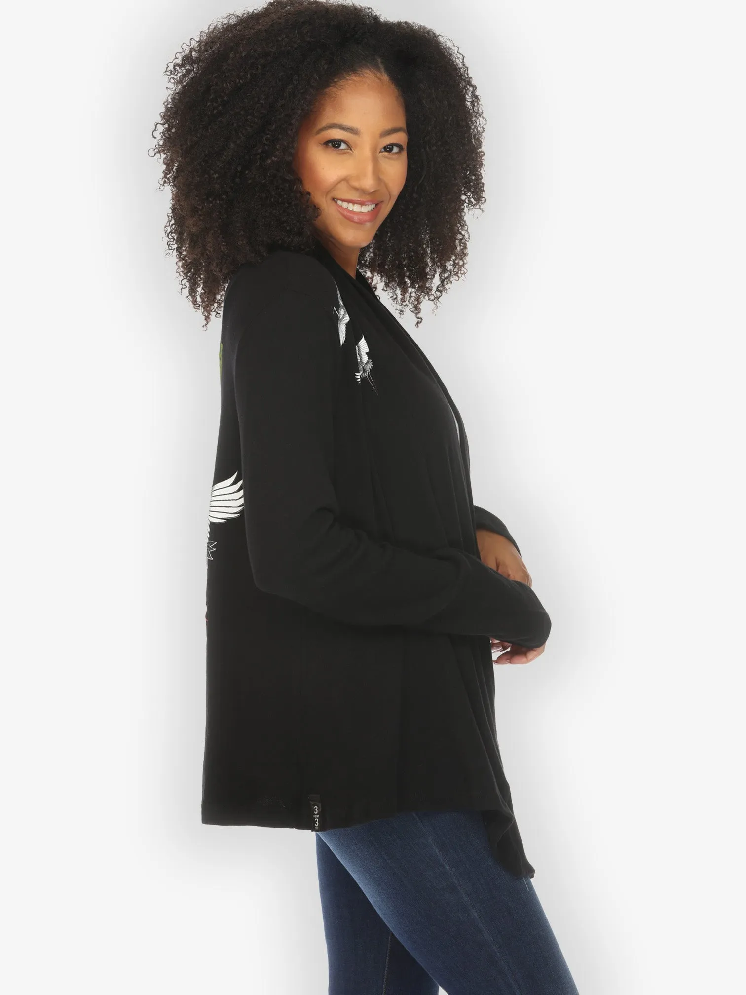 Crane Bonsai Print Long Sleeve Cotton Cardigan sold by Citron product image thumbnail 3