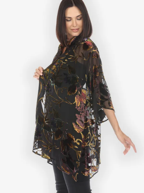Gold Leaf and Flower Velvet KImono Jacket sold by Citron