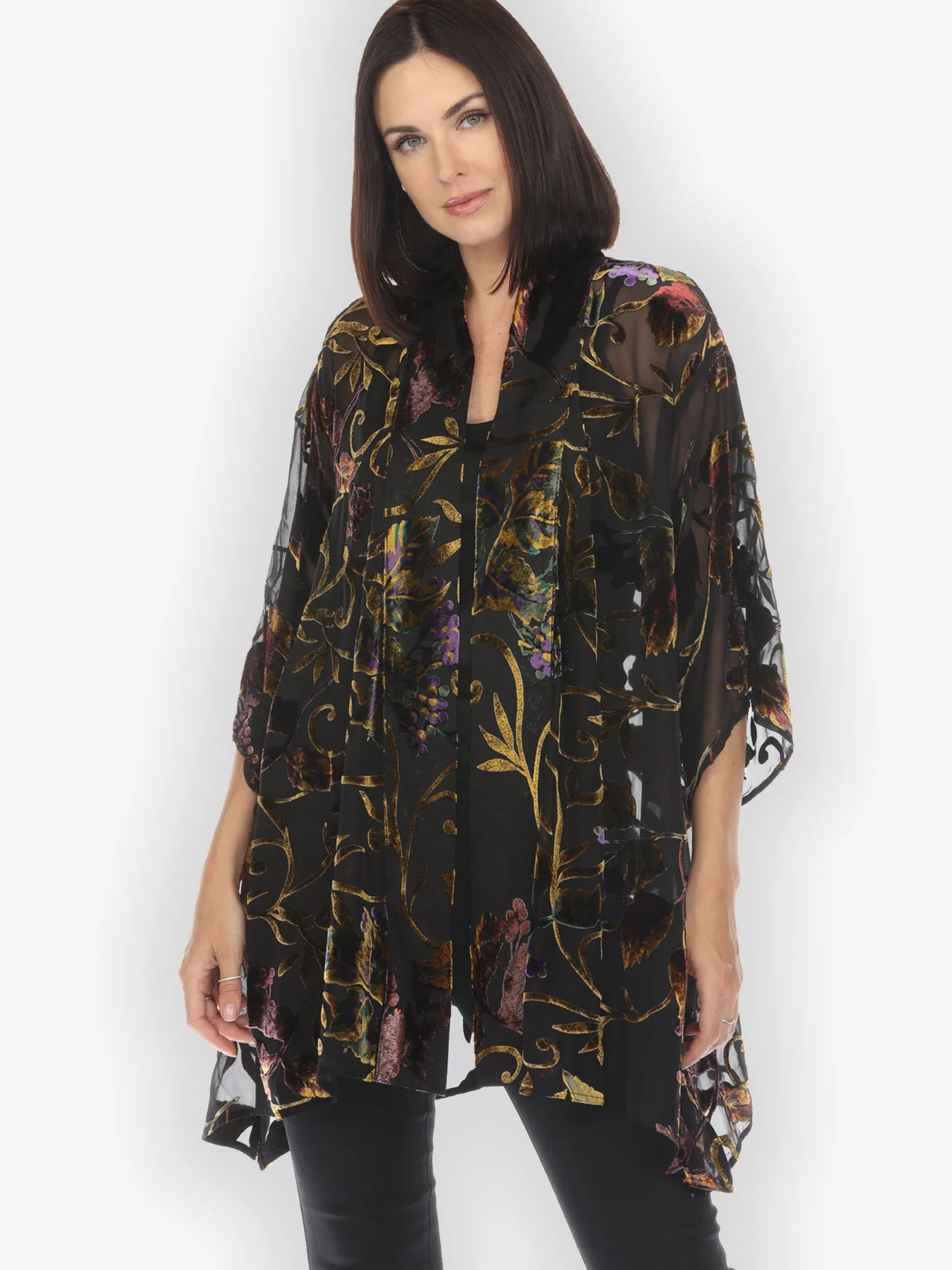 Gold Leaf and Flower Velvet KImono Jacket sold by Citron product image thumbnail 2