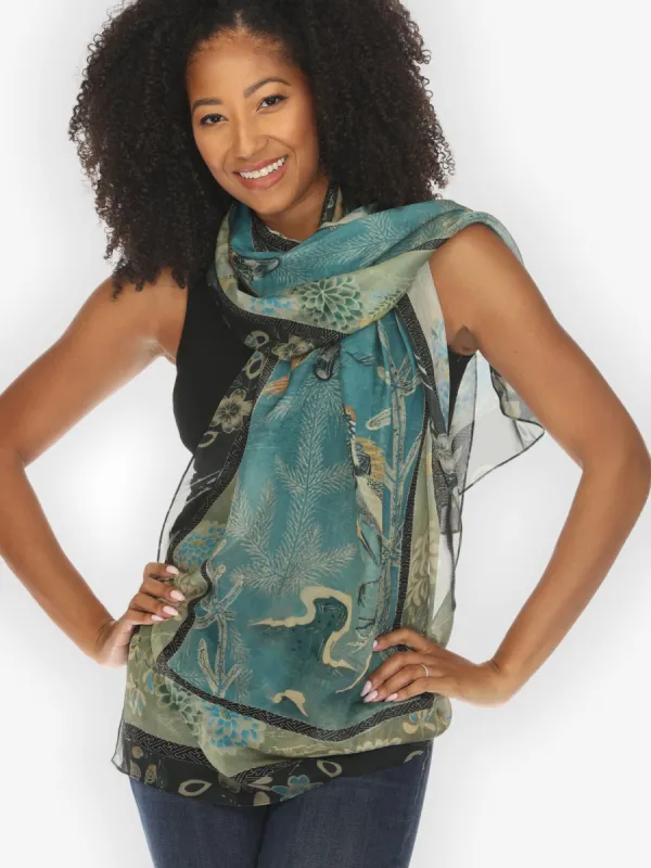 Crane Bamboo Floral Silk Scarf sold by Citron