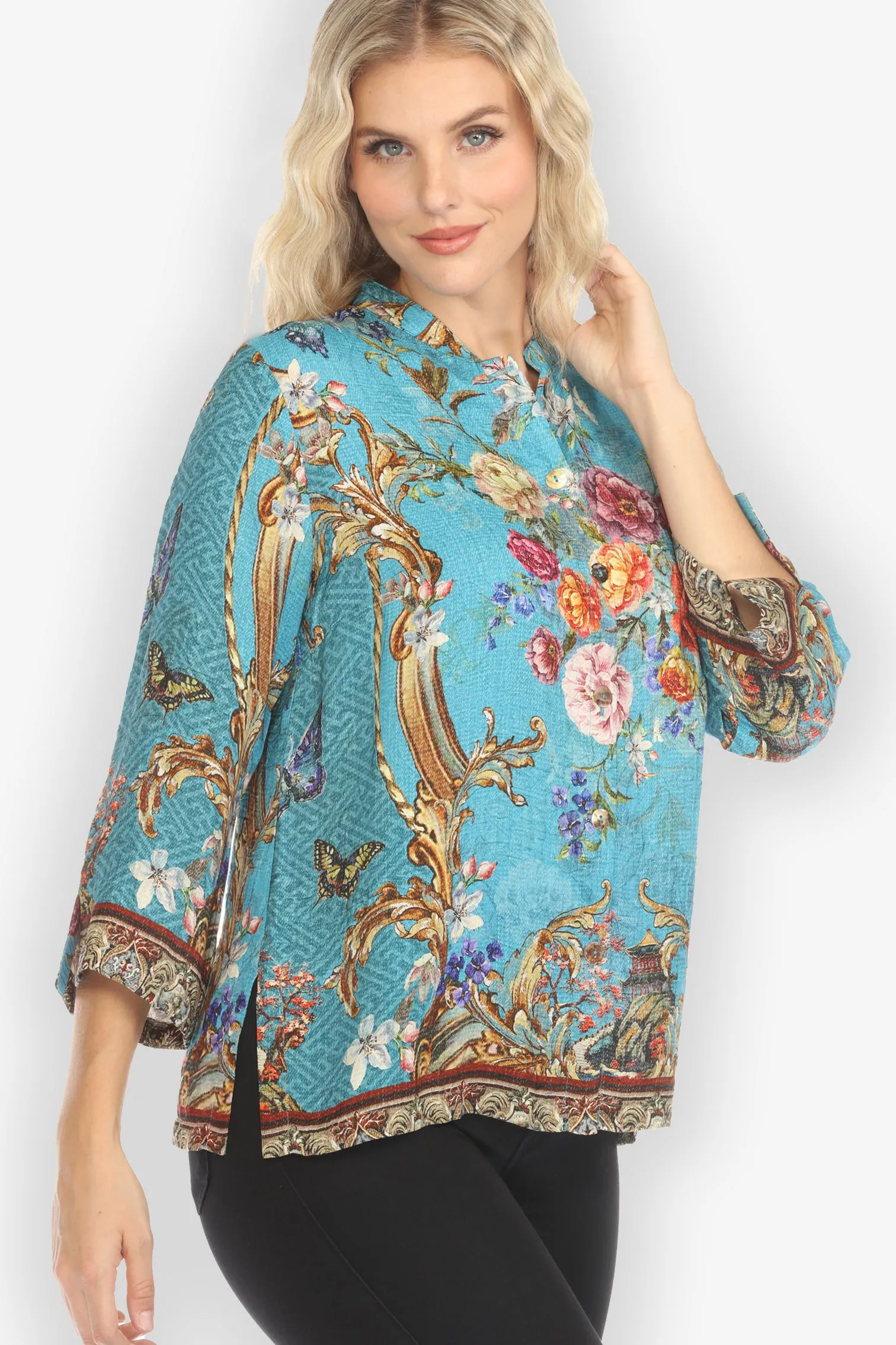 Baroque Garden in Blue Silk Blend Blouse sold by Citron product image thumbnail 2