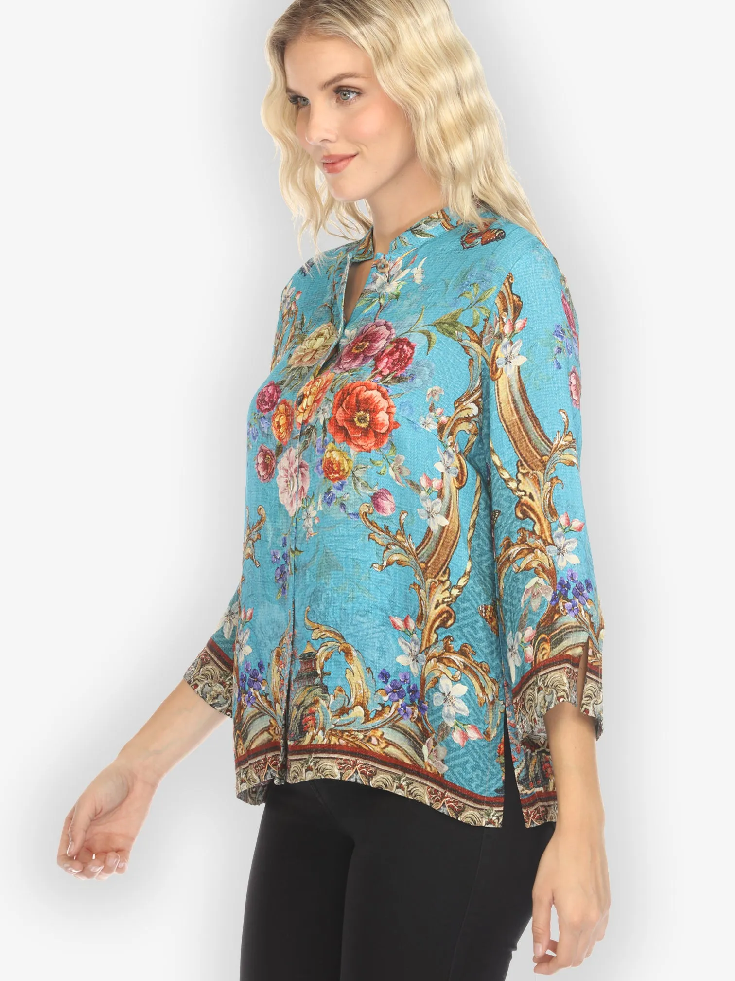 Baroque Garden in Blue Silk Blend Blouse sold by Citron product image thumbnail 4