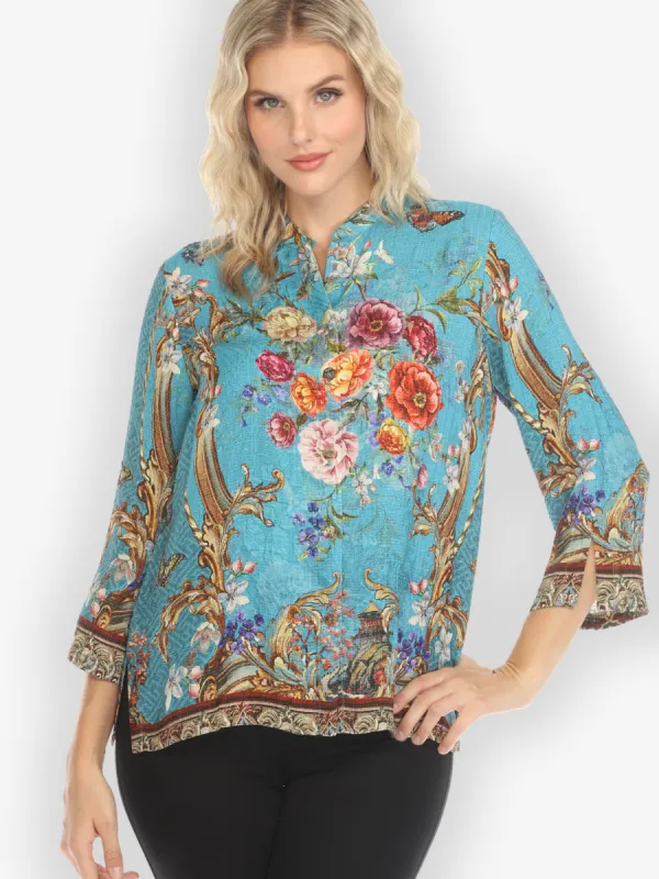 Baroque Garden in Blue Silk Blend Blouse sold by Citron