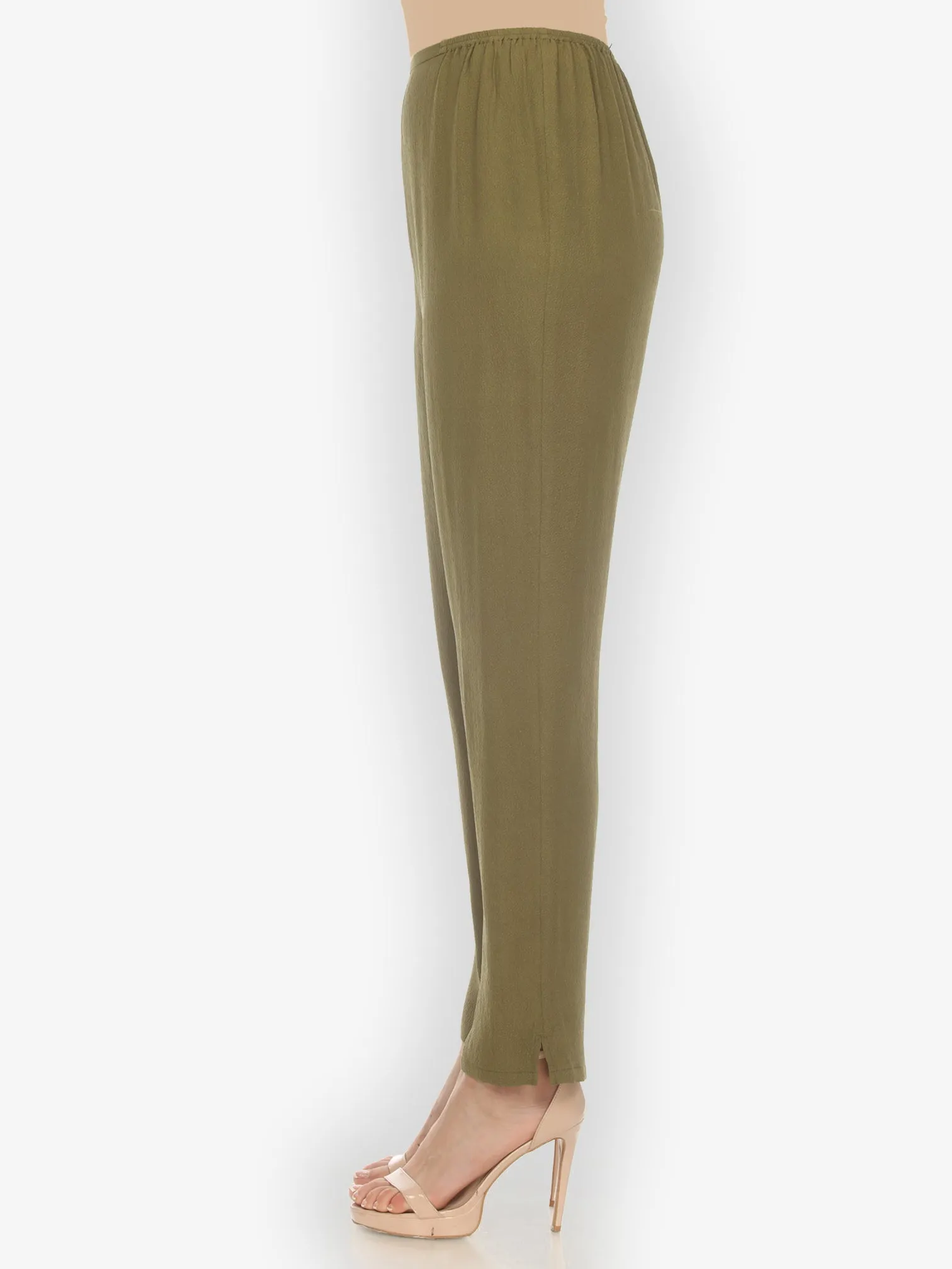 Textured Feel Silk Olive Pull on Pant sold by Citron product image thumbnail 3
