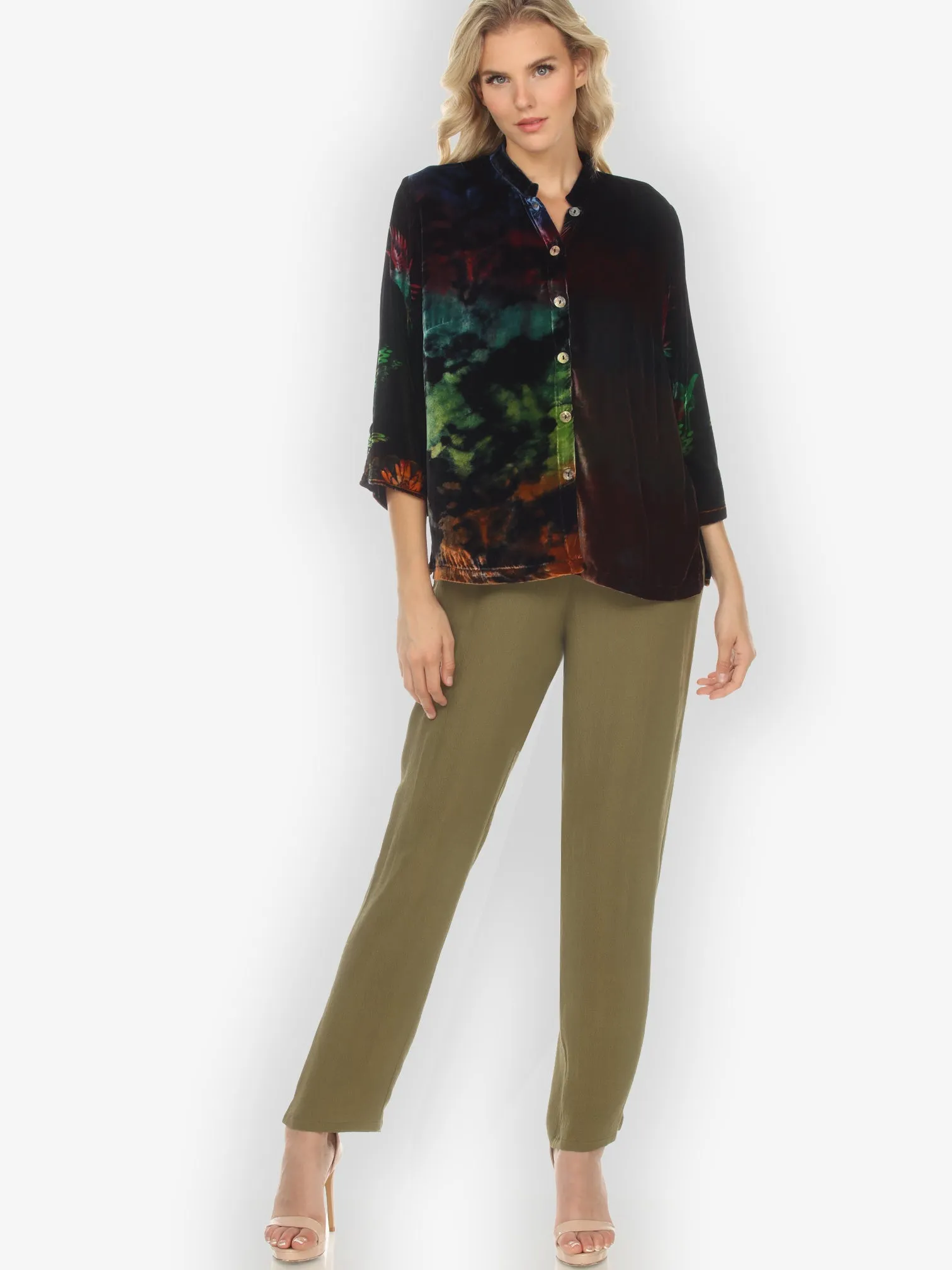 Textured Feel Silk Olive Pull on Pant sold by Citron