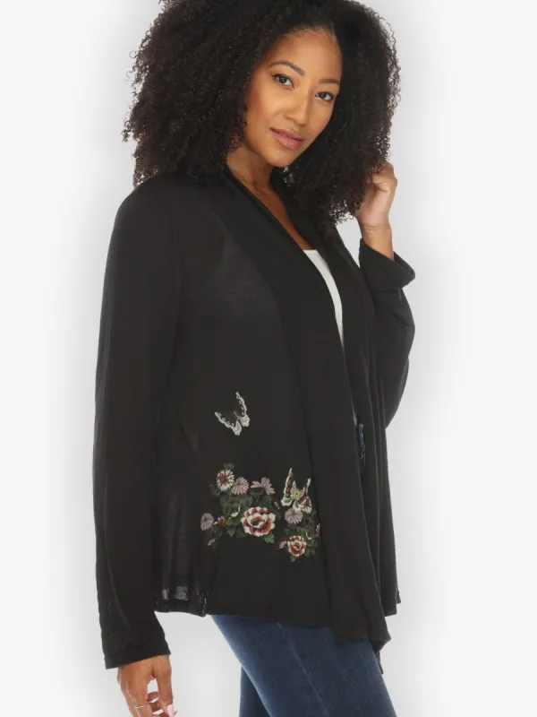 Butterfly Flower Print Long Sleeve Cotton Cardigan sold by Citron