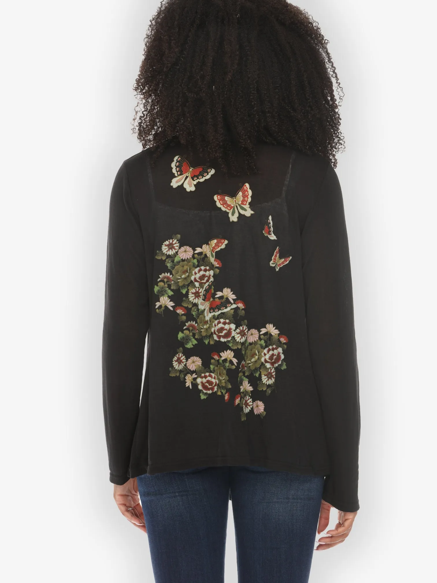 Butterfly Flower Print Long Sleeve Cotton Cardigan sold by Citron product image thumbnail 3