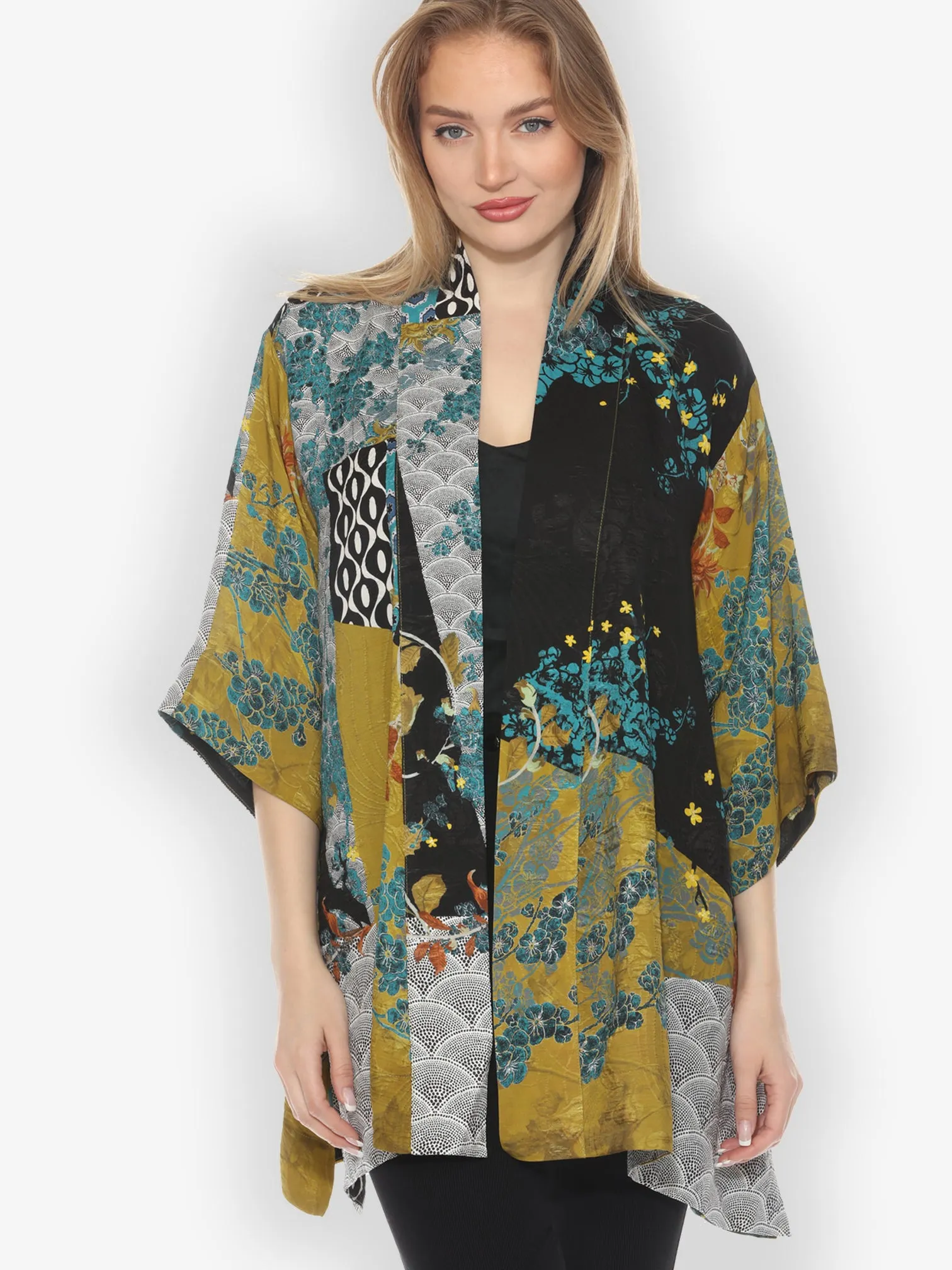 Bohemian Mixed Art in Black Silk Kimono Jacket sold by Citron