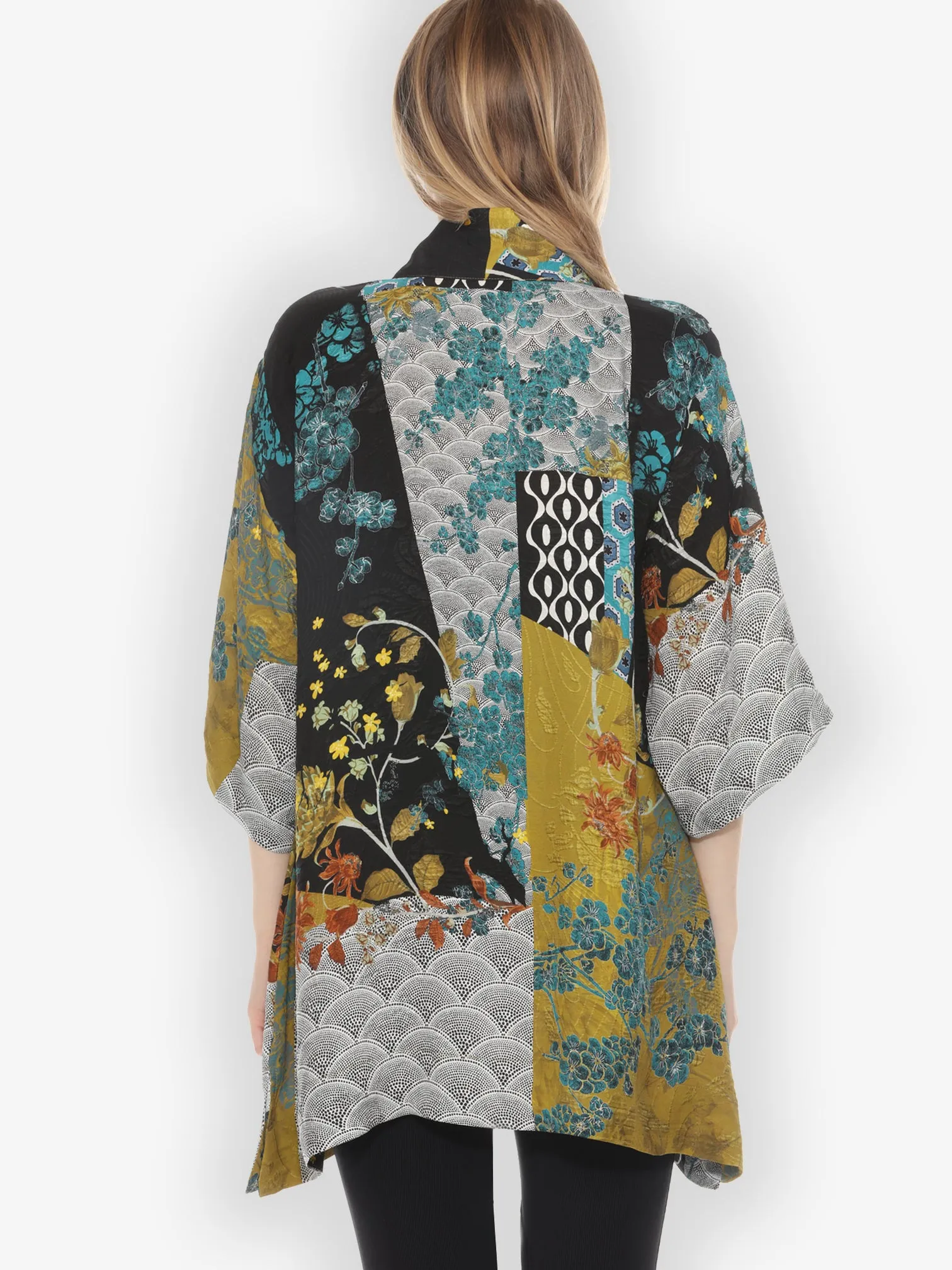 Bohemian Mixed Art in Black Silk Kimono Jacket sold by Citron product image thumbnail 3