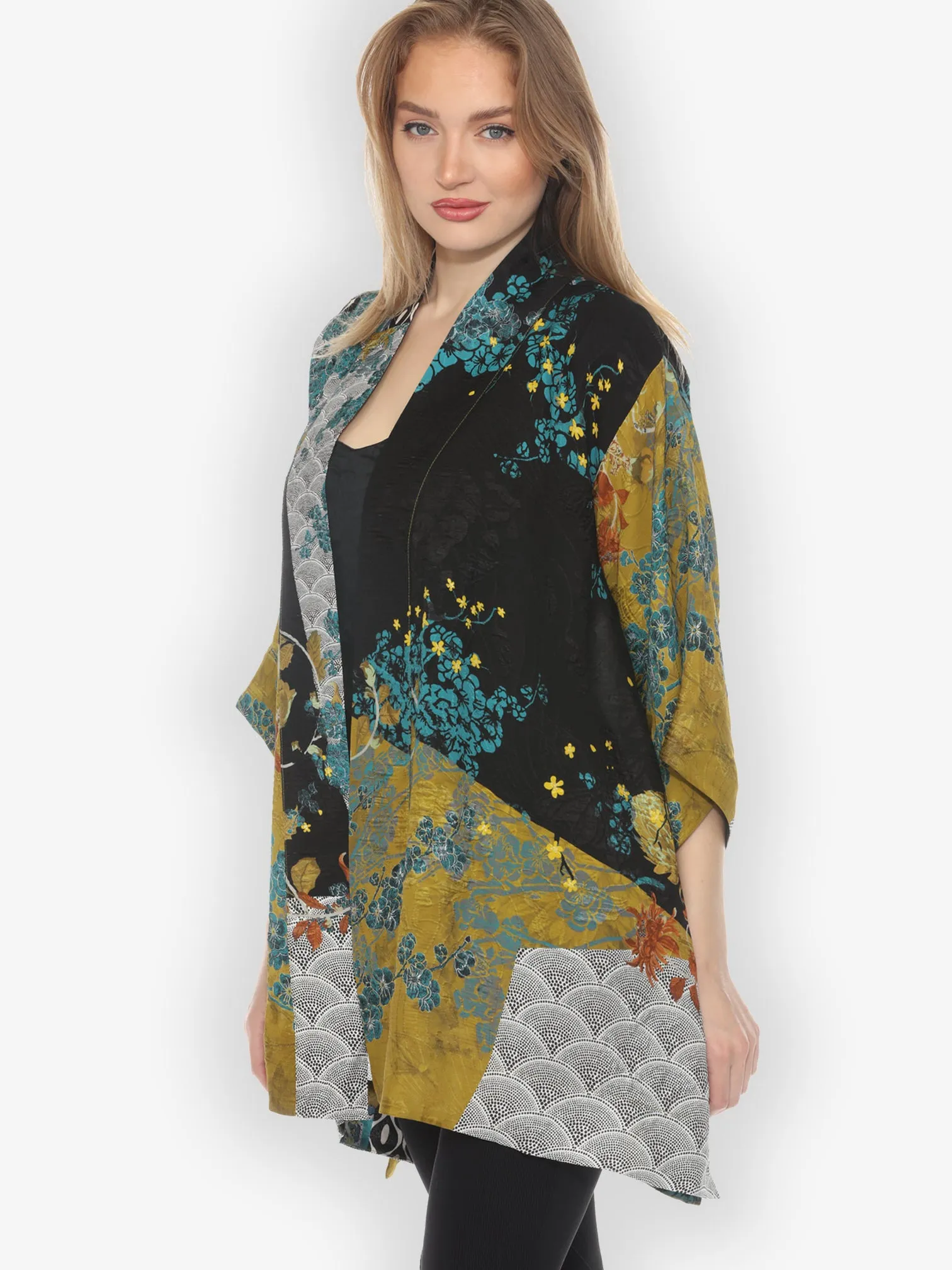 Bohemian Mixed Art in Black Silk Kimono Jacket sold by Citron product image thumbnail 4