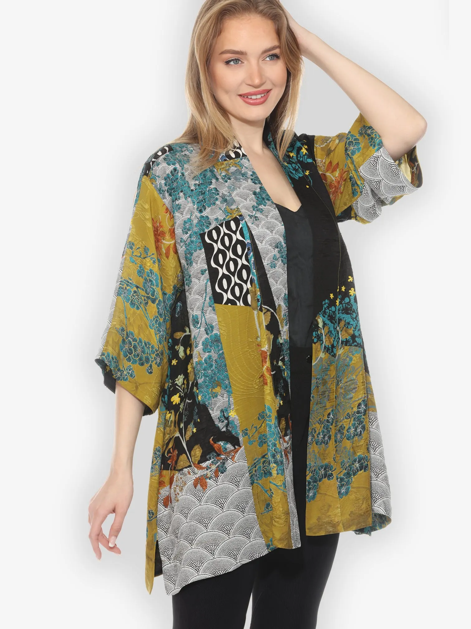 Bohemian Mixed Art in Black Silk Kimono Jacket sold by Citron product image thumbnail 2