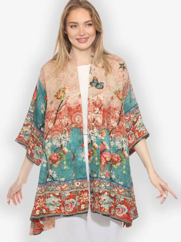 Butterfly Cherry Blossom Flowers Silk Kimono sold by Citron