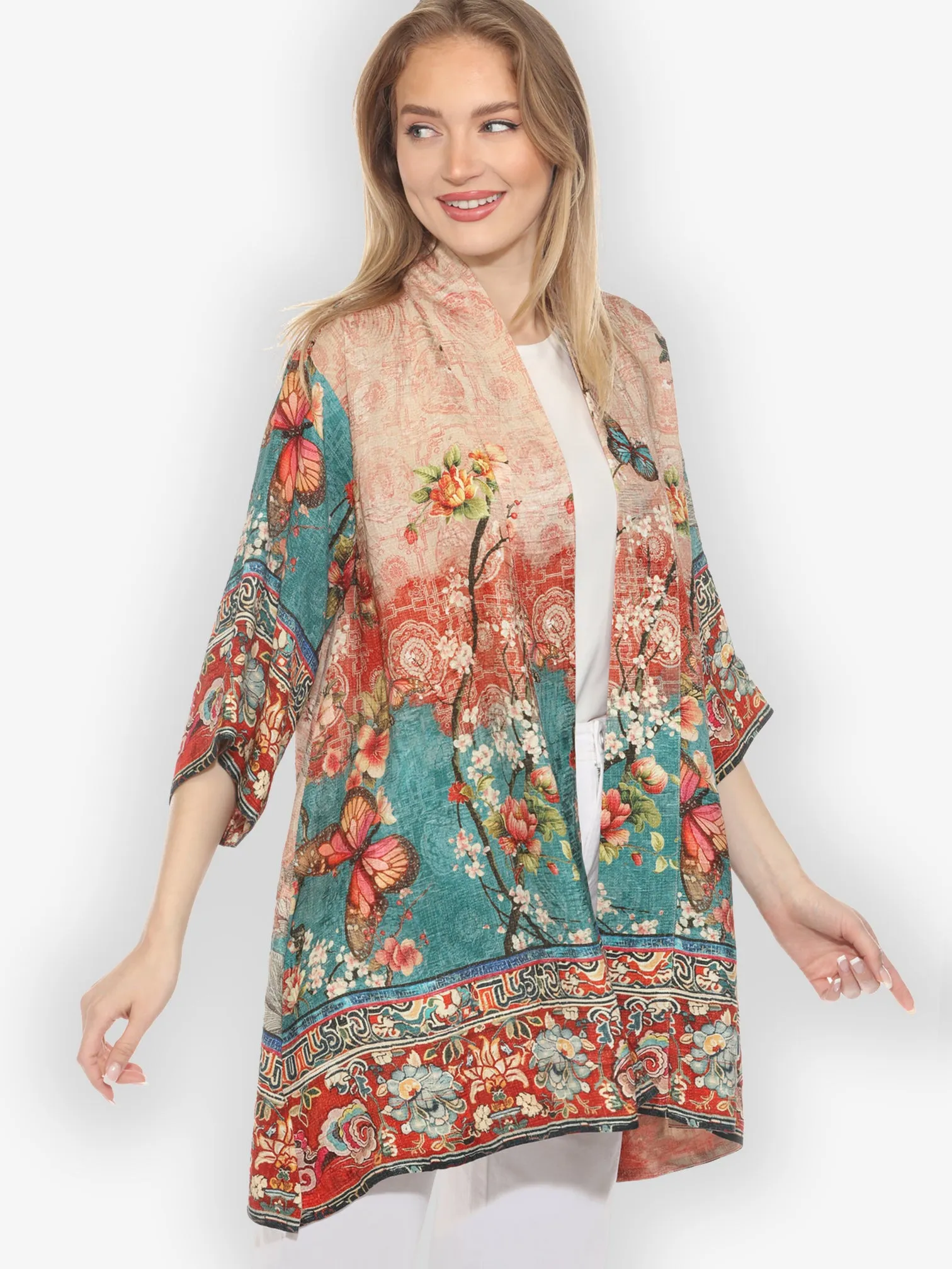 Butterfly Cherry Blossom Flowers Silk Kimono sold by Citron product image thumbnail 4