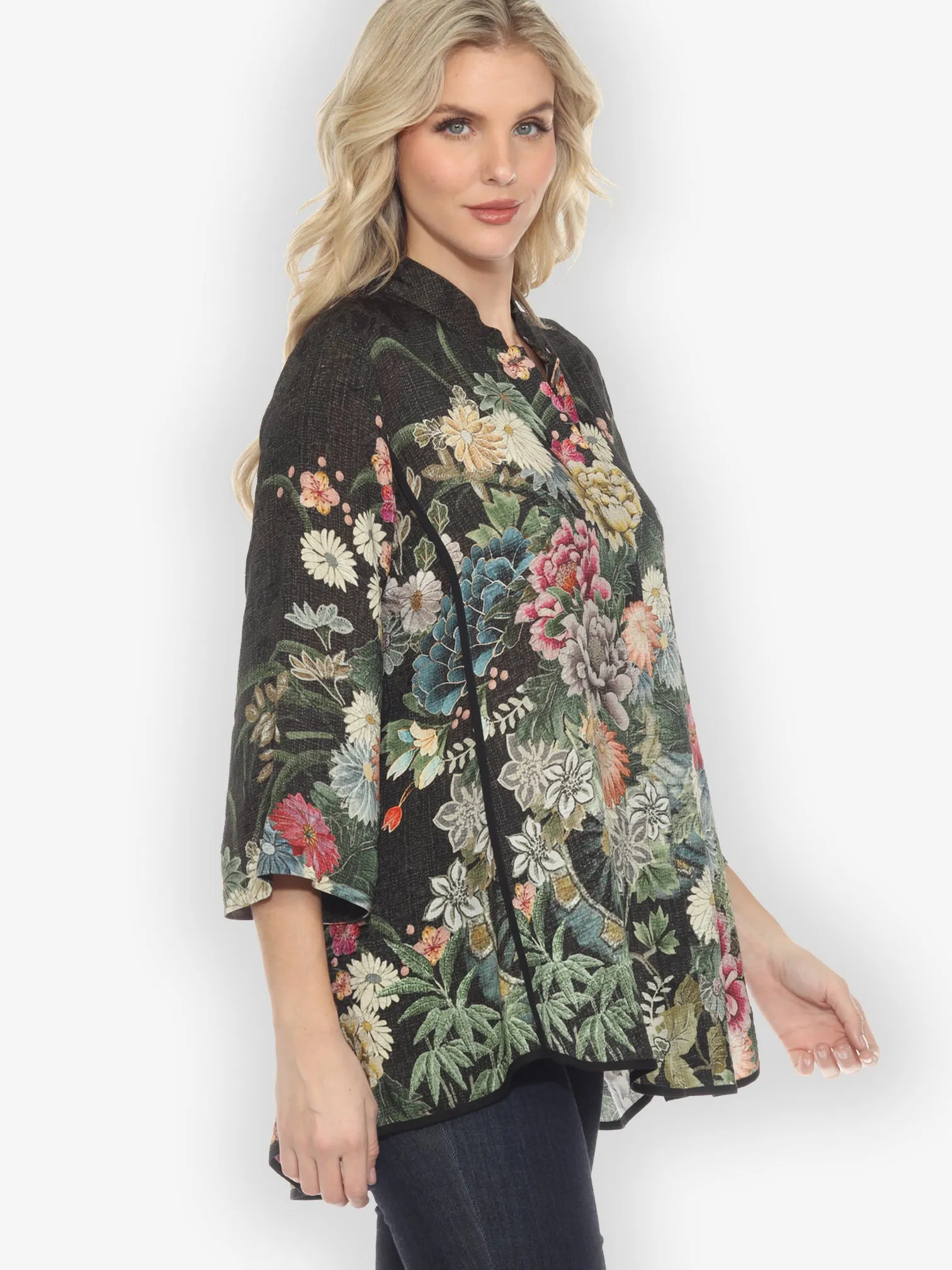 Vintage Flowers in Black Tummy Tuck Shirt sold by Citron product image thumbnail 3