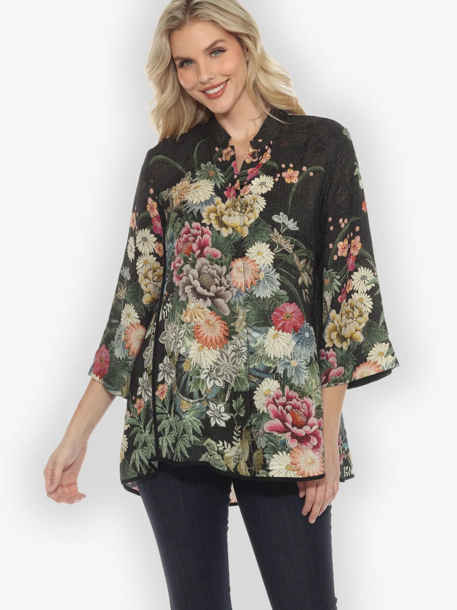Vintage Flowers in Black Tummy Tuck Shirt sold by Citron product image thumbnail 2