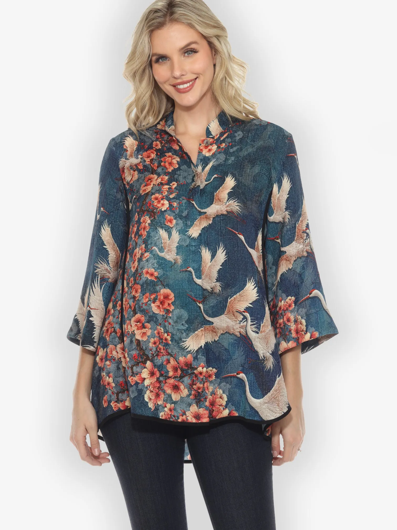 Sakura and Cranes Tummy Tuck Shirt sold by Citron product image thumbnail 2