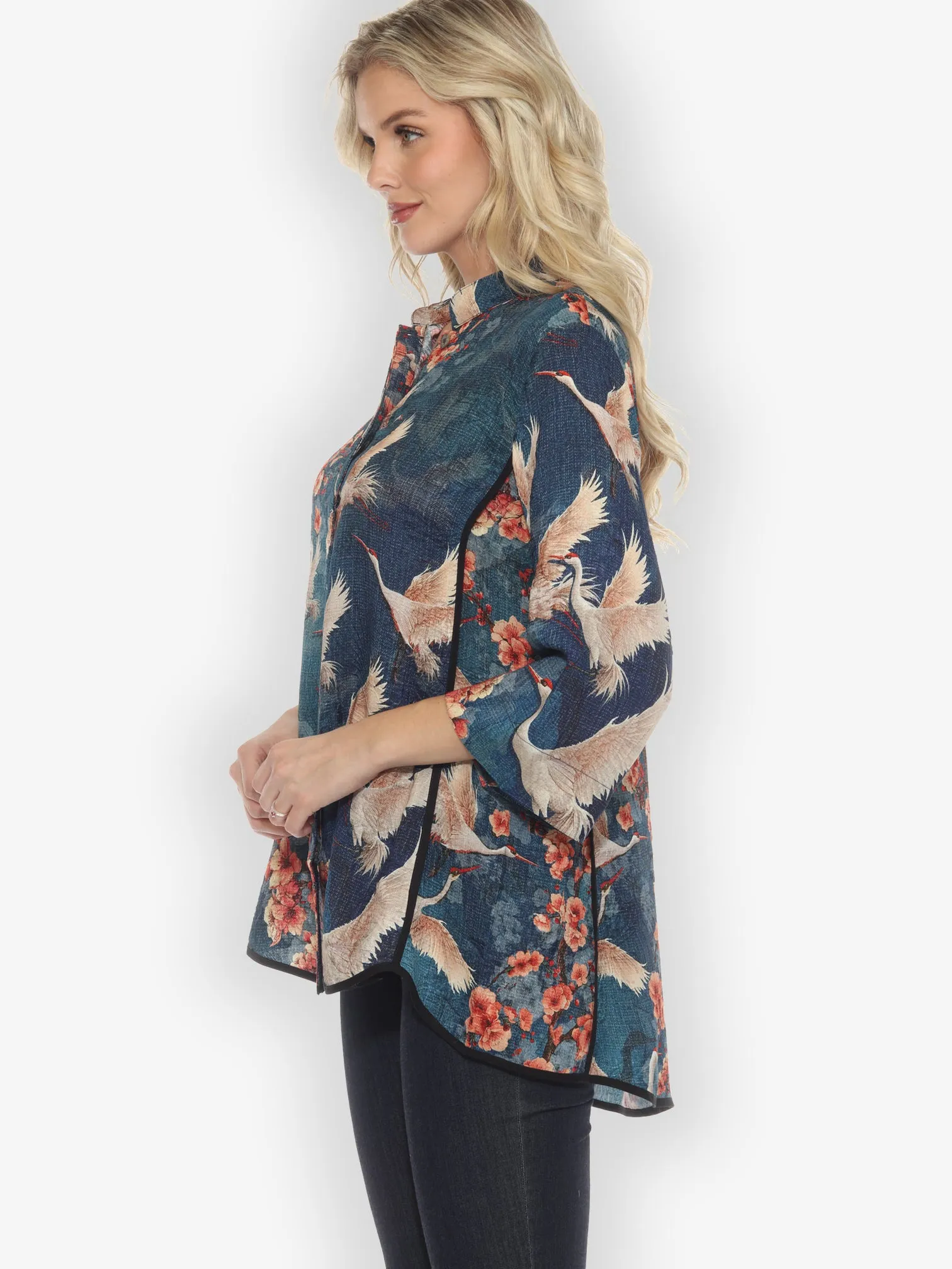 Sakura and Cranes Tummy Tuck Shirt sold by Citron product image thumbnail 3