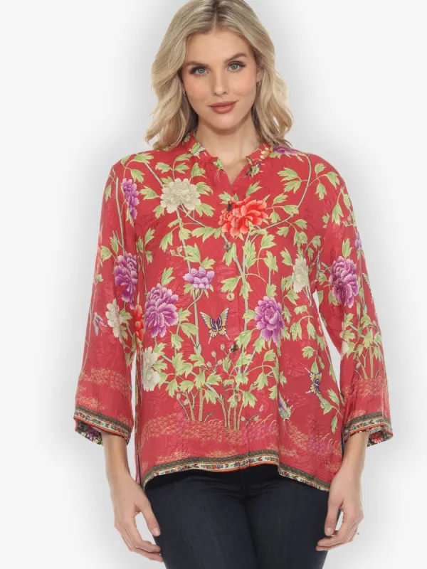 Border Floral Butterflies Silk Blouse sold by Citron