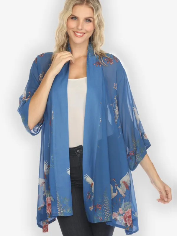Wisteria Butterflies Cranes in Blue Kimono Jacket sold by Citron