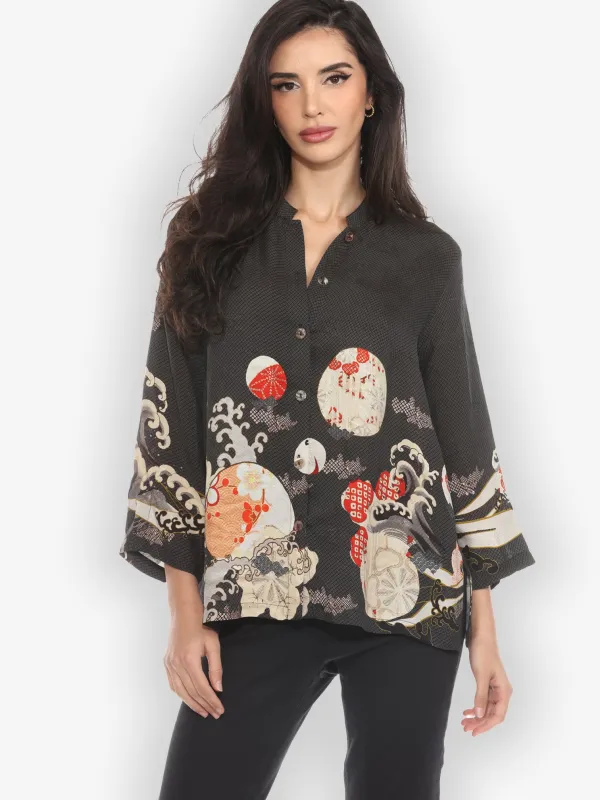 Ocean Wave Royal Silk Blouse sold by Citron