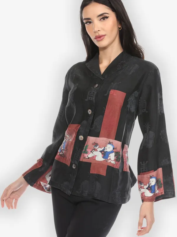 Precious Ornamental Fortune Vintage Red Silk Jacket sold by Citron