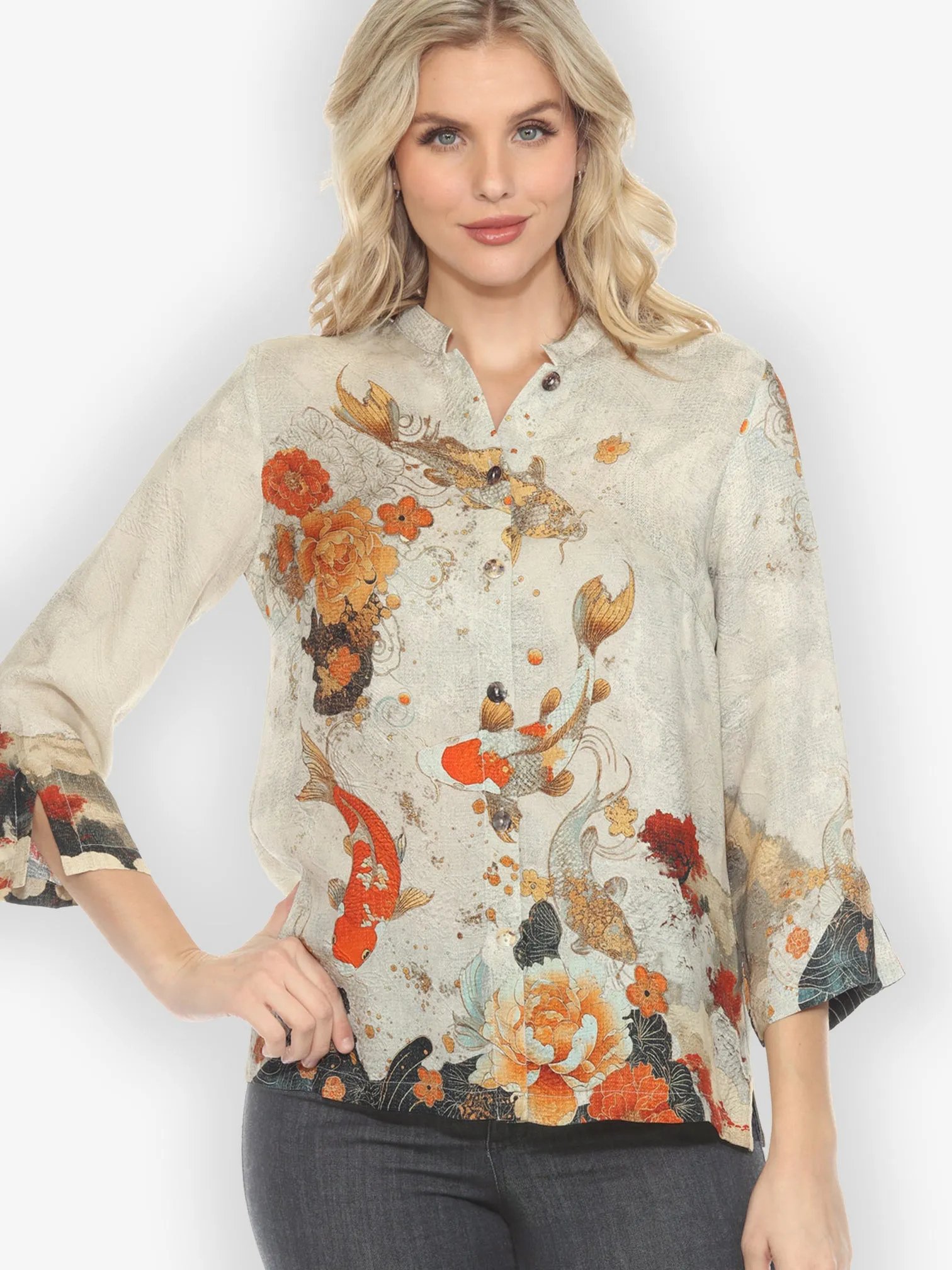 Noble Koi Fish in Cream Silk Blouse sold by Citron