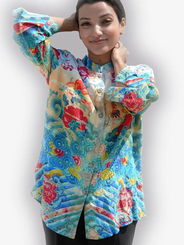 Flowers Waves Tie Dye Rayon Blouse sold by Citron