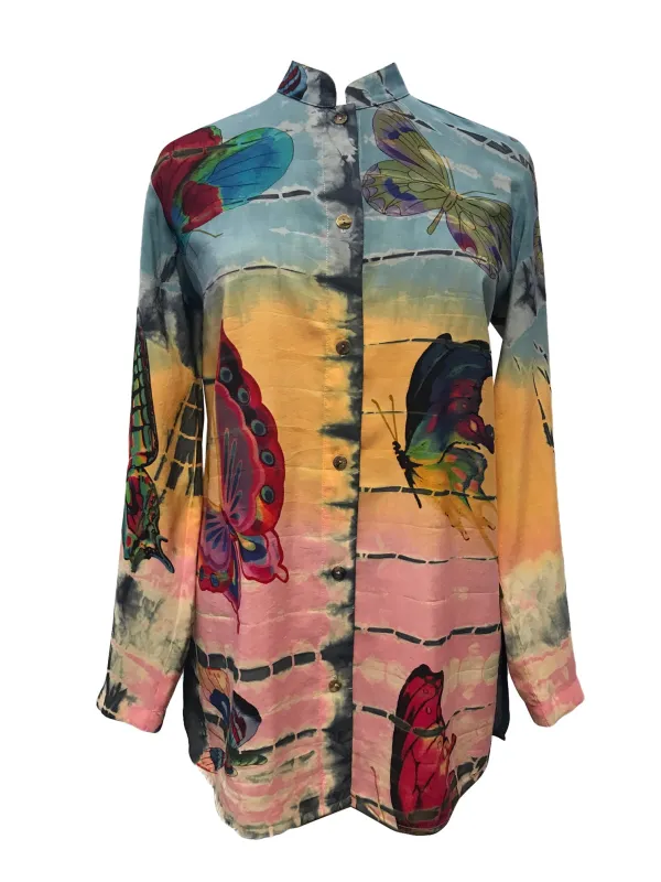 Butterfly Colorful Print Hand Dyed Classic Style Tunic sold by Citron
