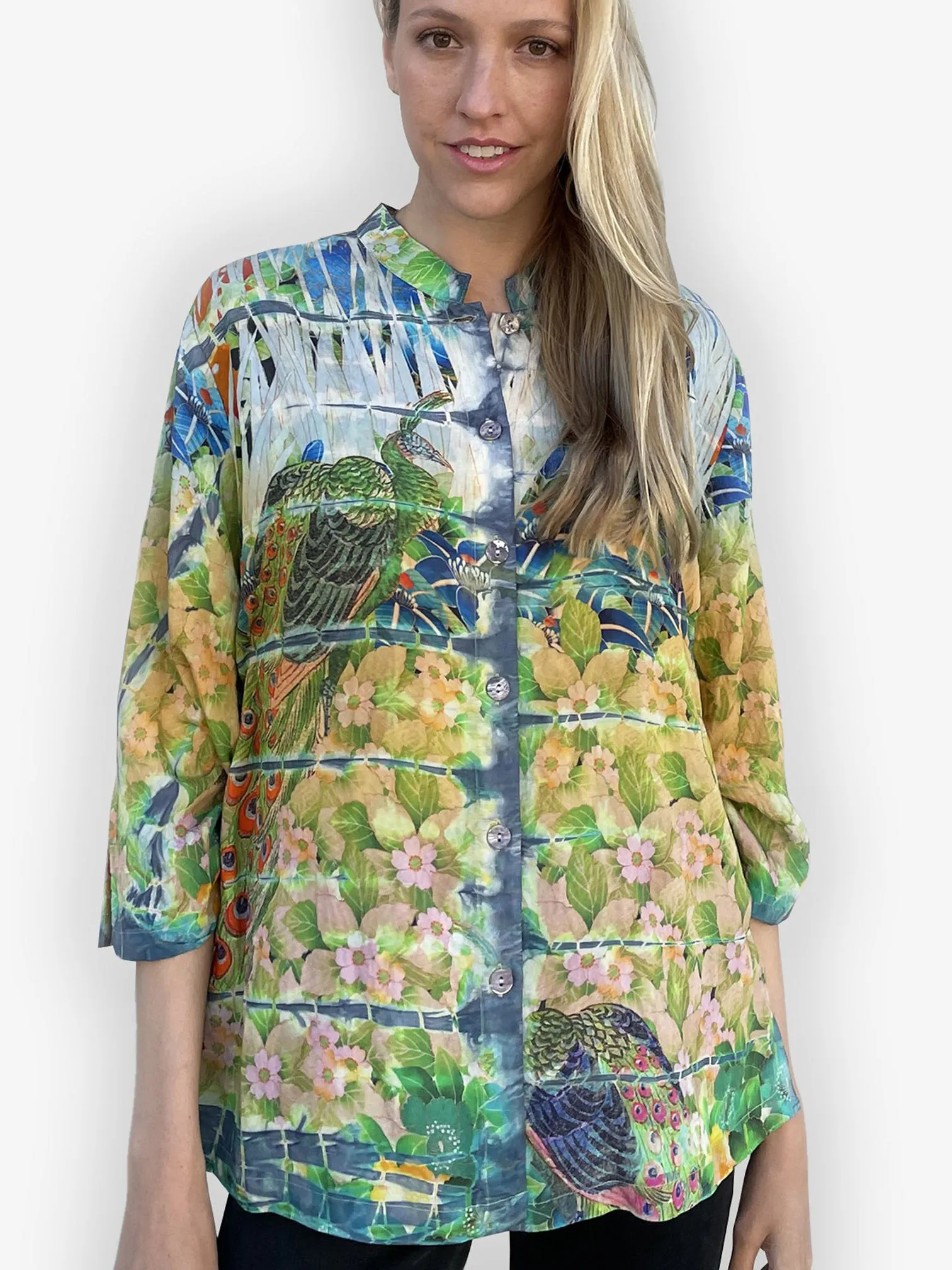 Peacock Garden Foliage Tie Dye Rayon Blouse sold by Citron
