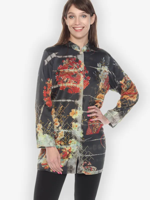 Fans and Flowers Tie Dye Tunic - L sold by Citron