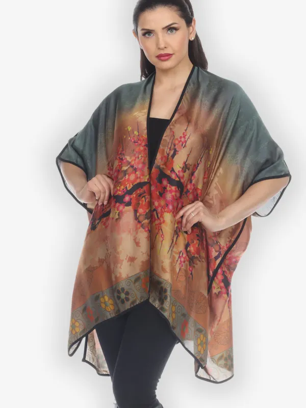 Ombre Ocean Blossom Silk Poncho - XL sold by Citron