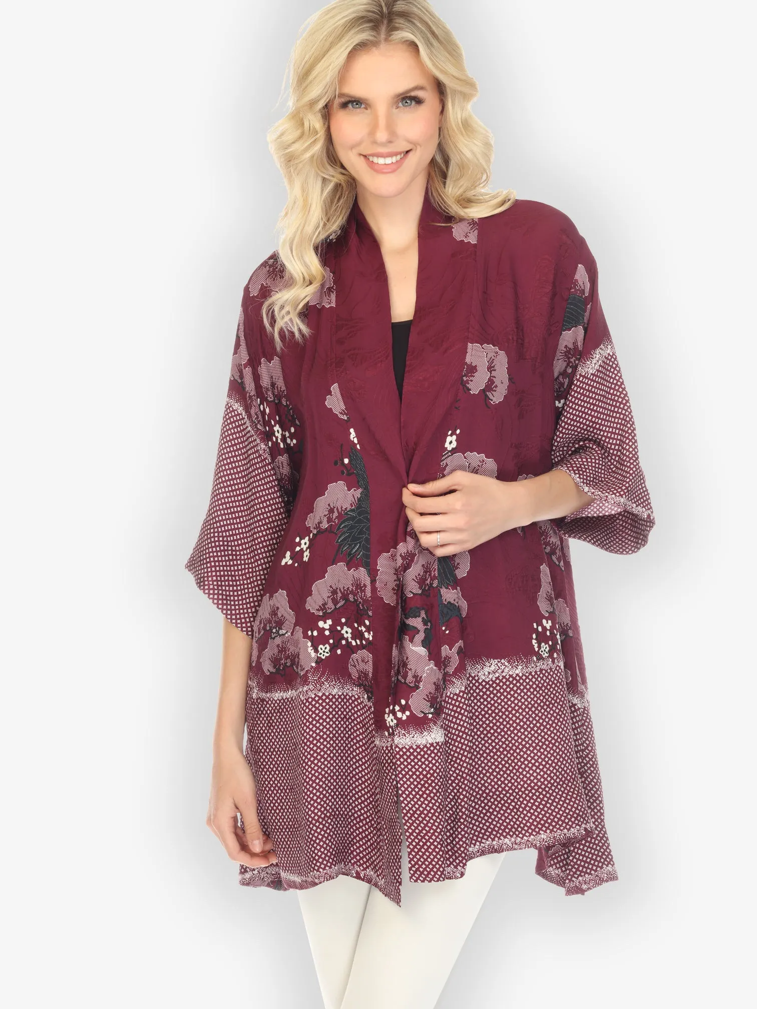 True Cranberry Shibori Silk Kimono Jacket - M sold by Citron