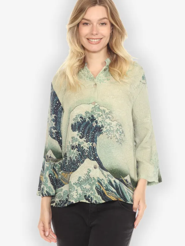 Traditional Japanese Wave Silk Blouse sold by Citron