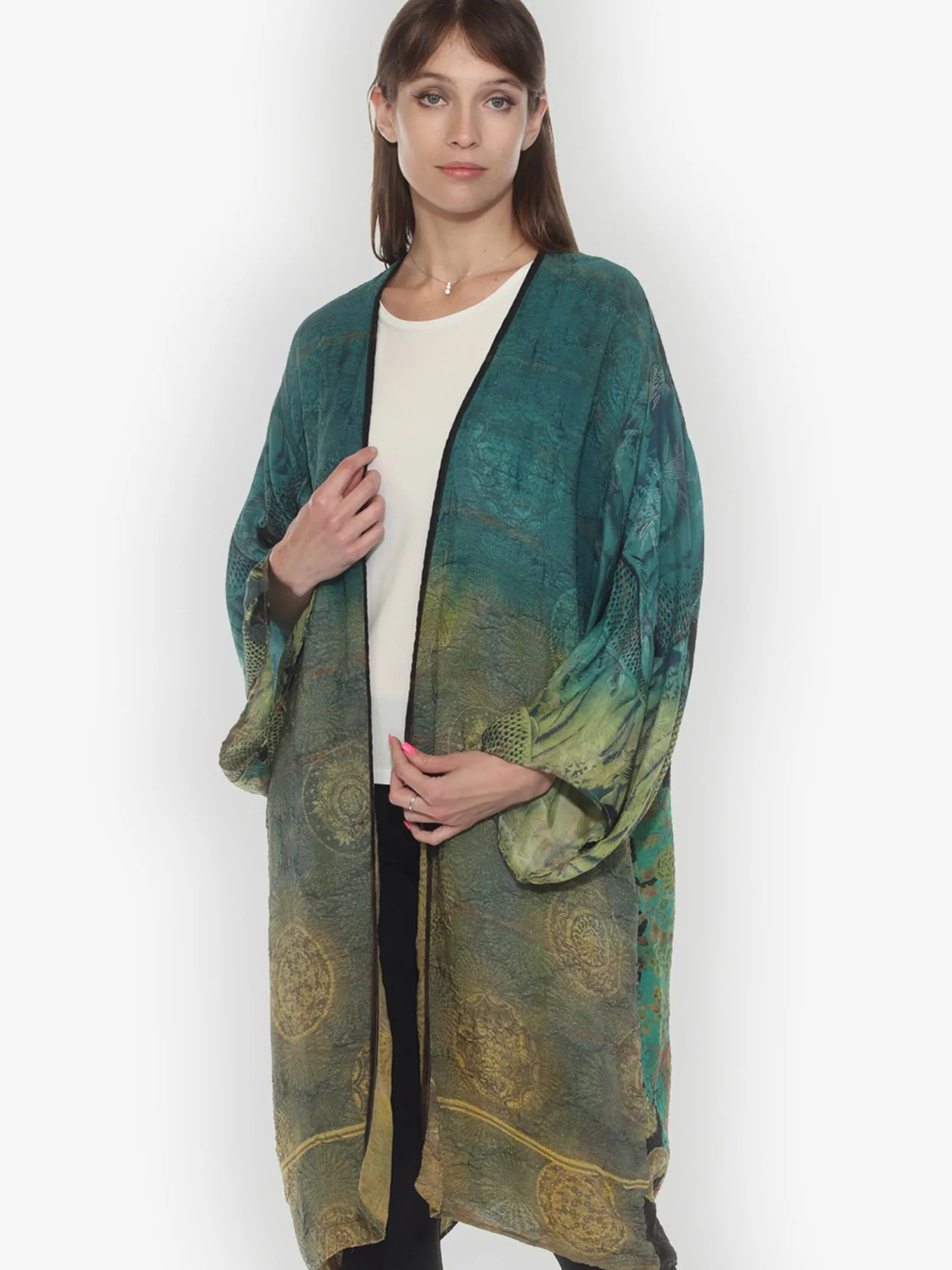 Tie Dyed Kimono Silk Duster - 3X sold by Citron
